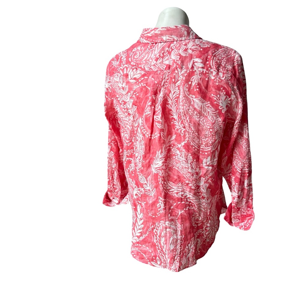 NWT, Talbots Linen Boyfriend Shirt - Brushed Paisley, Sz Petite Lg - Picture 8 of 16